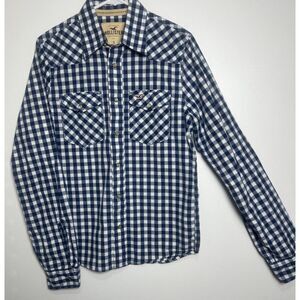Hollister Men's Snap Button Up Shirt Blue White Plaid Long Sleeve India Small